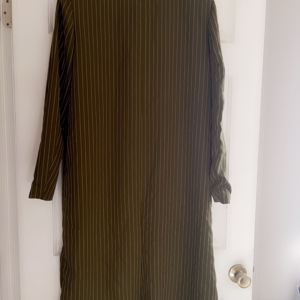 Olive Pinstripe Women's Trench Coat - Picture 4 of 6